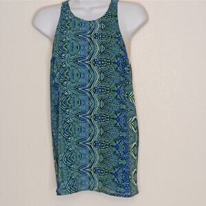 Anthropologie Sanctuary Top Womens XS Blue Batik Abstract Flirt Back Tulip Tank